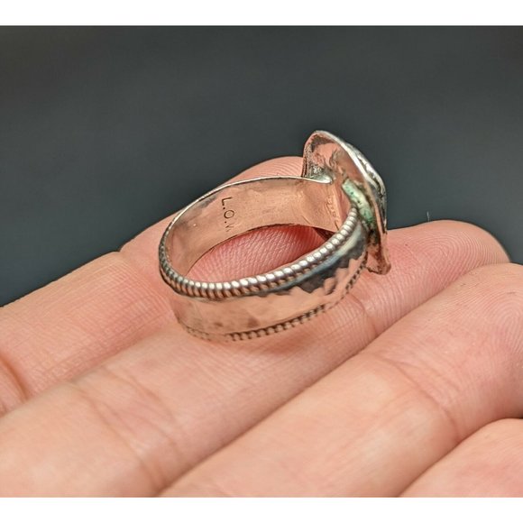 Artisan Signed LOW Fiery Natural Opal Sterling Silver Gold Ring Size 7 - Picture 8 of 12